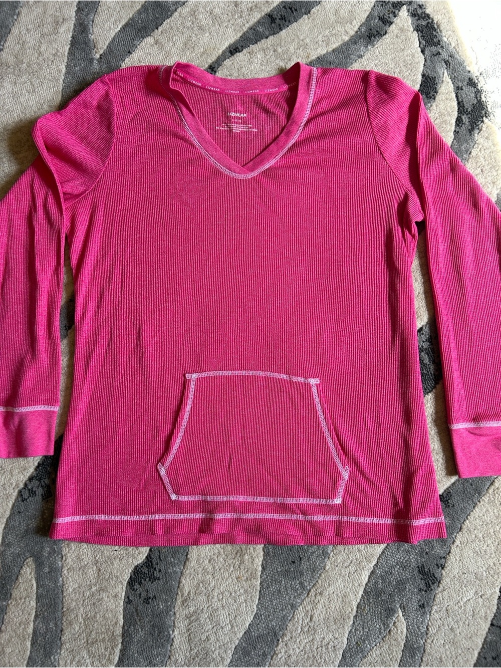 Women’s V-Neck Thermal Hoodie Top in Hot Pink